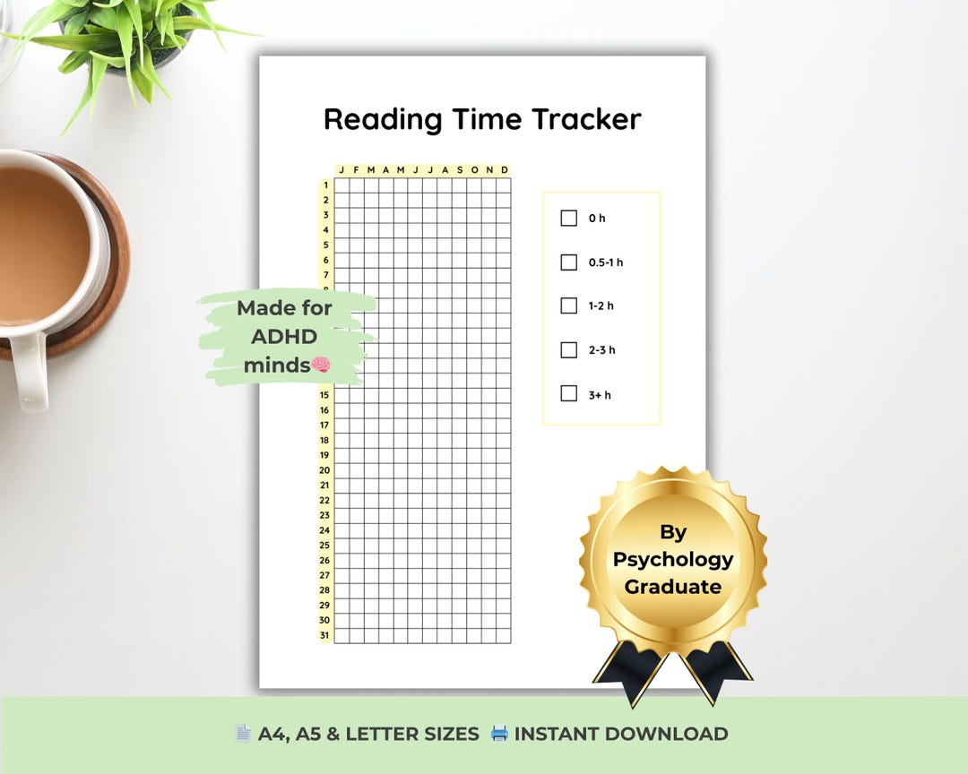Adhd Reading Pattern ADHD Yearly Reading Time Tracker, Printable Book Log, ADHD Friendly ...