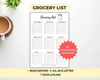 Lista de la compra imprimible / Plantilla de planificador de comidas / Lista de compras en PDF / Lista de compras / Compras de comestibles / Tamaño carta A4 A5 / Descarga instantánea