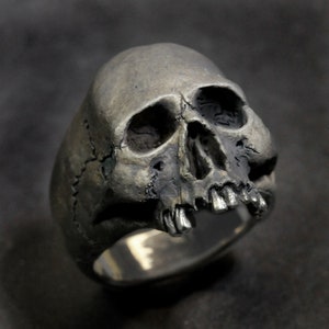 Skull Ring, Silver Skull Ring, Half Jaw, Biker ring, Rocker ring, Goth ring,