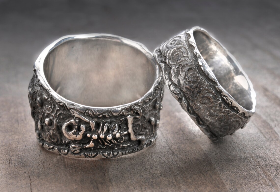 Skull Wedding Ring Setpirate Wedding Ringssilver Skull Etsy