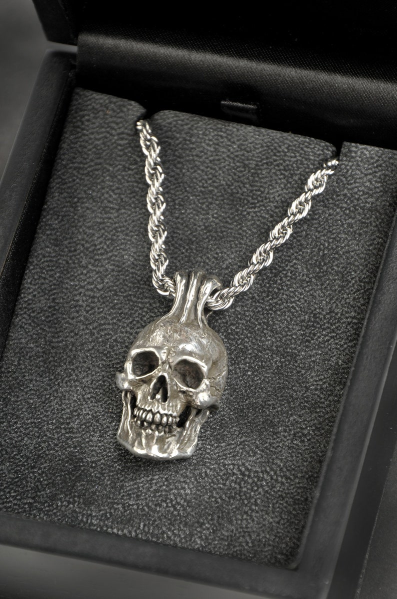 Skull Pendant Semi Polished Finish Skull Necklace Silver | Etsy