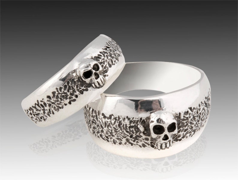 Silver Skull Wedding Ring Set Solid Sterling Silver Wedding Etsy