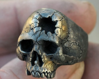 Skull Ring, Gold Skull Ring, Hammer Hole, Half Jaw, Mens Silver Skull Ring, Biker ring, Rocker ring, Goth ring,