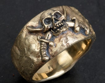 Pirate Ring, Gold Pirate Ring, Solid Gold Skull Ring, Skull