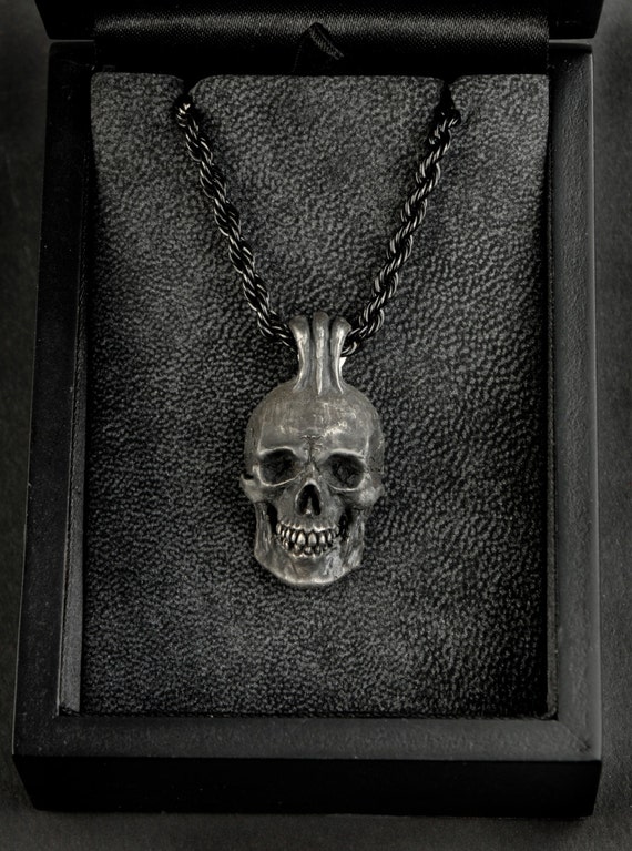 Skull Pendant, Vintage Finish, Skull Necklace, Silver Skull