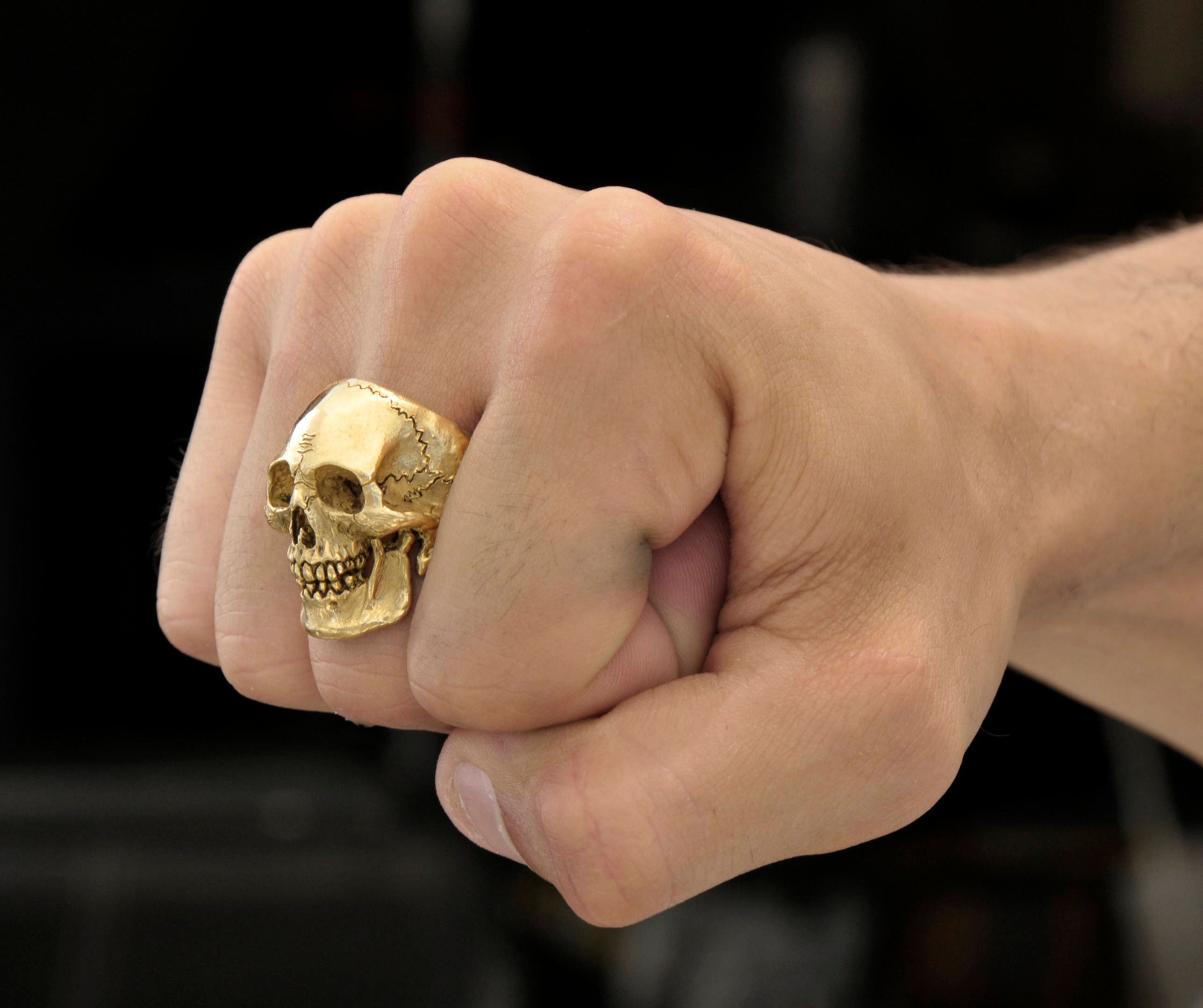 Mens 14k gold skull ring sale