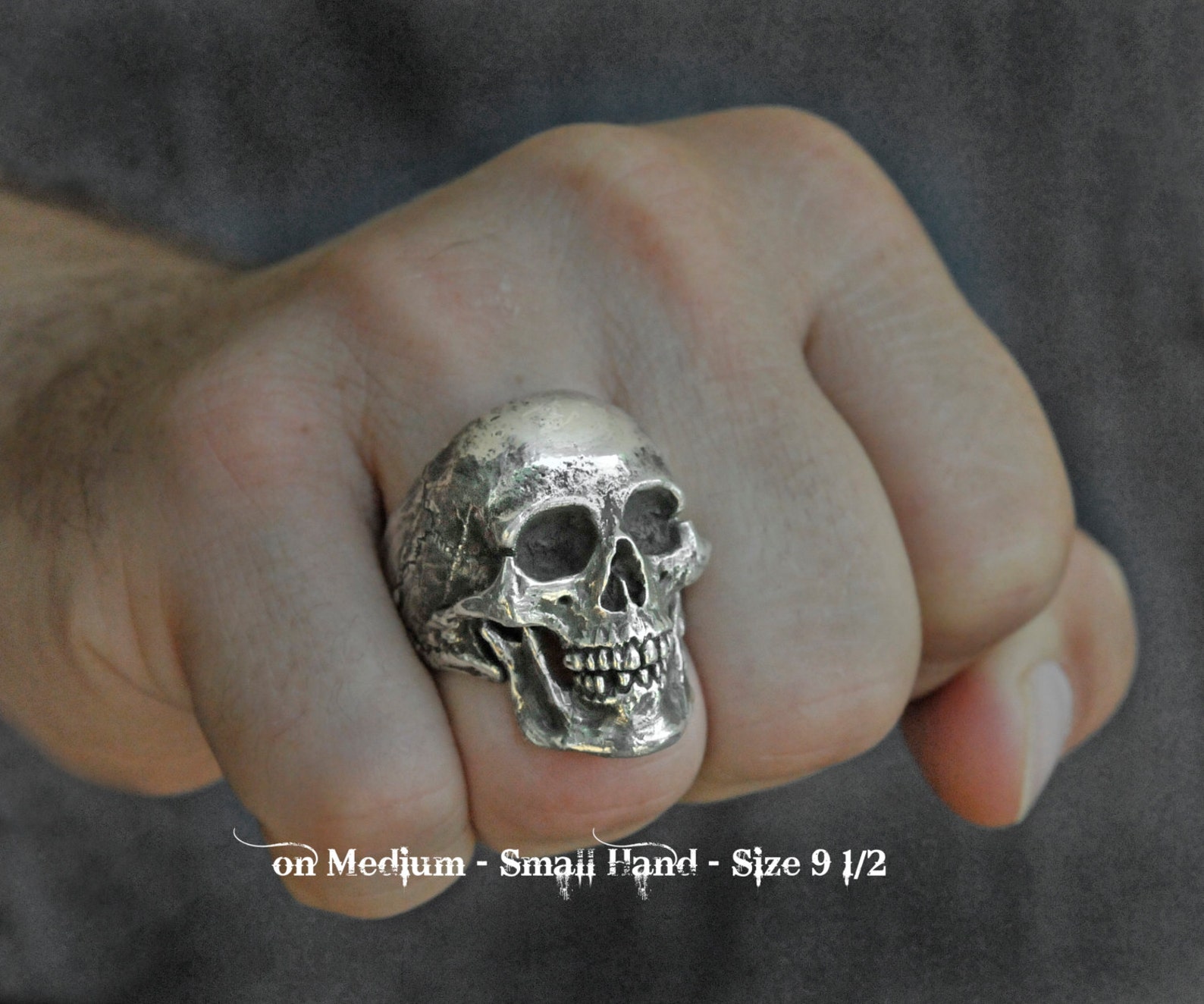 Skull Ring Large Sizesilver Skull Ring Full Jaw Silver Etsy