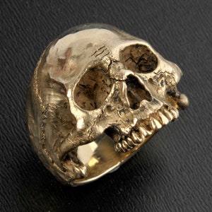 Gold Skull Ring,Large Size,14K Solid Gold Skull Ring,Half Jaw