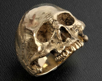 Gold Skull Ring,Large Size,14K Solid Gold Skull Ring,Half Jaw