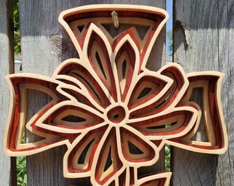 Flower Cross Layered Scroll Saw Pattern, laser, CNC Pattern pdf and svg Mothers Day DIY gift