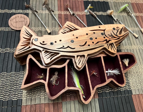 Fly Tying Wood Box and Presentation Stand | Trout Fly Box | Birthday & Christmas Gift for Fisherman