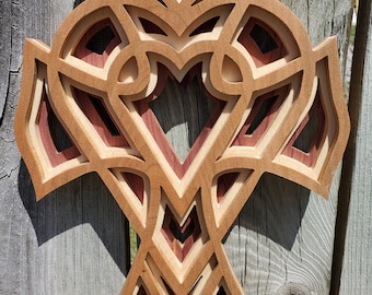 Heart Cross 2 Layered Scroll Saw Pattern, laser, CNC pdf and svg file / Mother's Day DIY gift