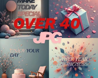 Over 40 Birthday Card Printable, 40th Birthday Card Bundle, Happy Birthday Card for Him Her, Milestone Birthday Card, Instant Download
