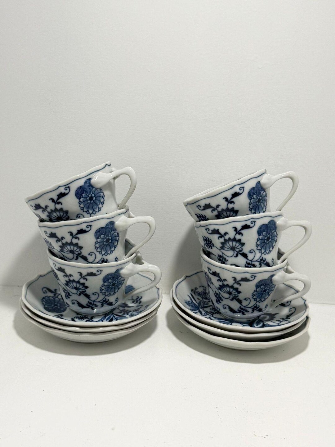 Blue Danube Japan Coffee Cups & Saucers – Set of 6, Blue White ...