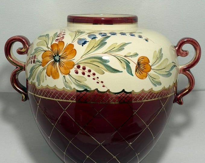 Featured listing image: Flora Gouda Holland Carlton Vase – Hand Painted Art Deco Dutch Pottery 1920s