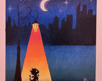 Pastel oil painting, 20x20cm. Original artwork. Black frame. Ready to hang.