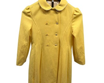 Abrigo cruzado amarillo vintage para niña de Ellerie Fashions con cuello Peter Pan, talla 6X