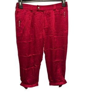 Joie Vintage NEW 195 Bandit Red 100% Silk Cropped Pants Buckle Detail Size 6 image 1