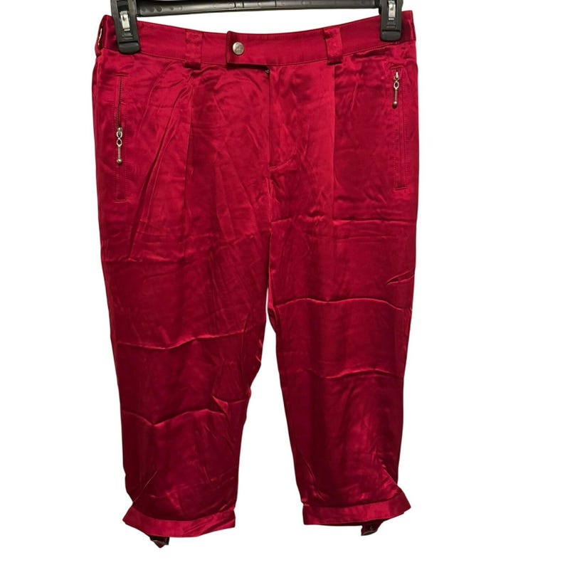 Joie Vintage NEW 195 Bandit Red 100% Silk Cropped Pants Buckle Detail Size 6 image 1