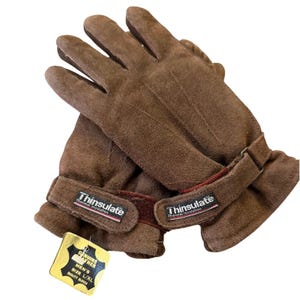 Guantes de esquí vintage nuevos para hombre, 100 % piel auténtica de vaca Thinsulate, tallas L/XL