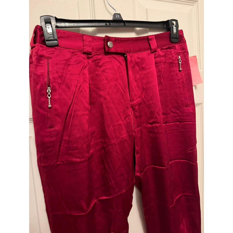 Joie Vintage NEW 195 Bandit Red 100% Silk Cropped Pants Buckle Detail Size 6 image 2