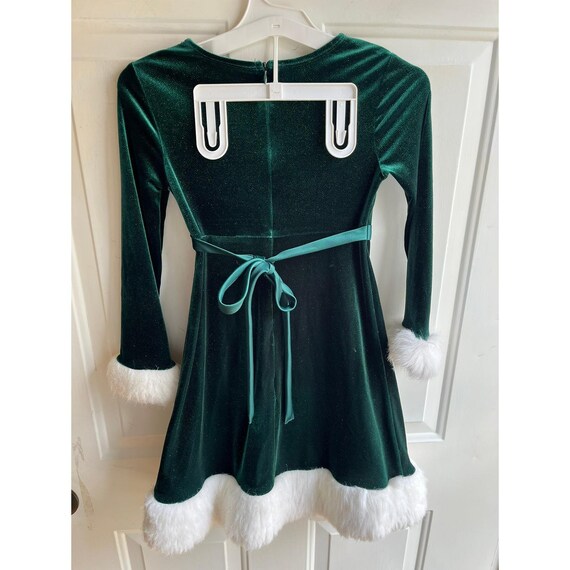 green dress with fur trim Emerald Green Little Girls Sz 7 Long Sleeve Fur Trim Velvet Belted Dress  Holiday