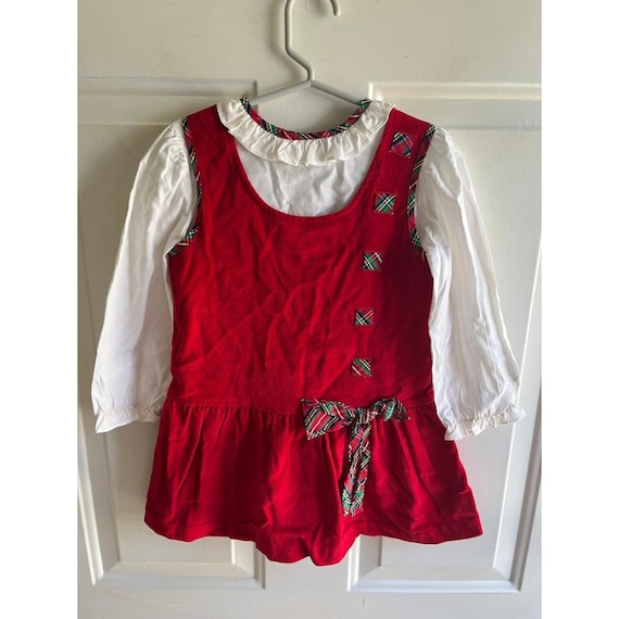 Vtg Alyssa Girls 90s Red Corduroy Dress White Blouse Outfit Christmas Holiday 4T