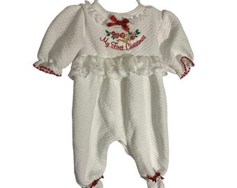 Vintage 1997 Baby Gro 3 m de dentelle blanche à volants pour bébé fille Mon premier pull de Noël