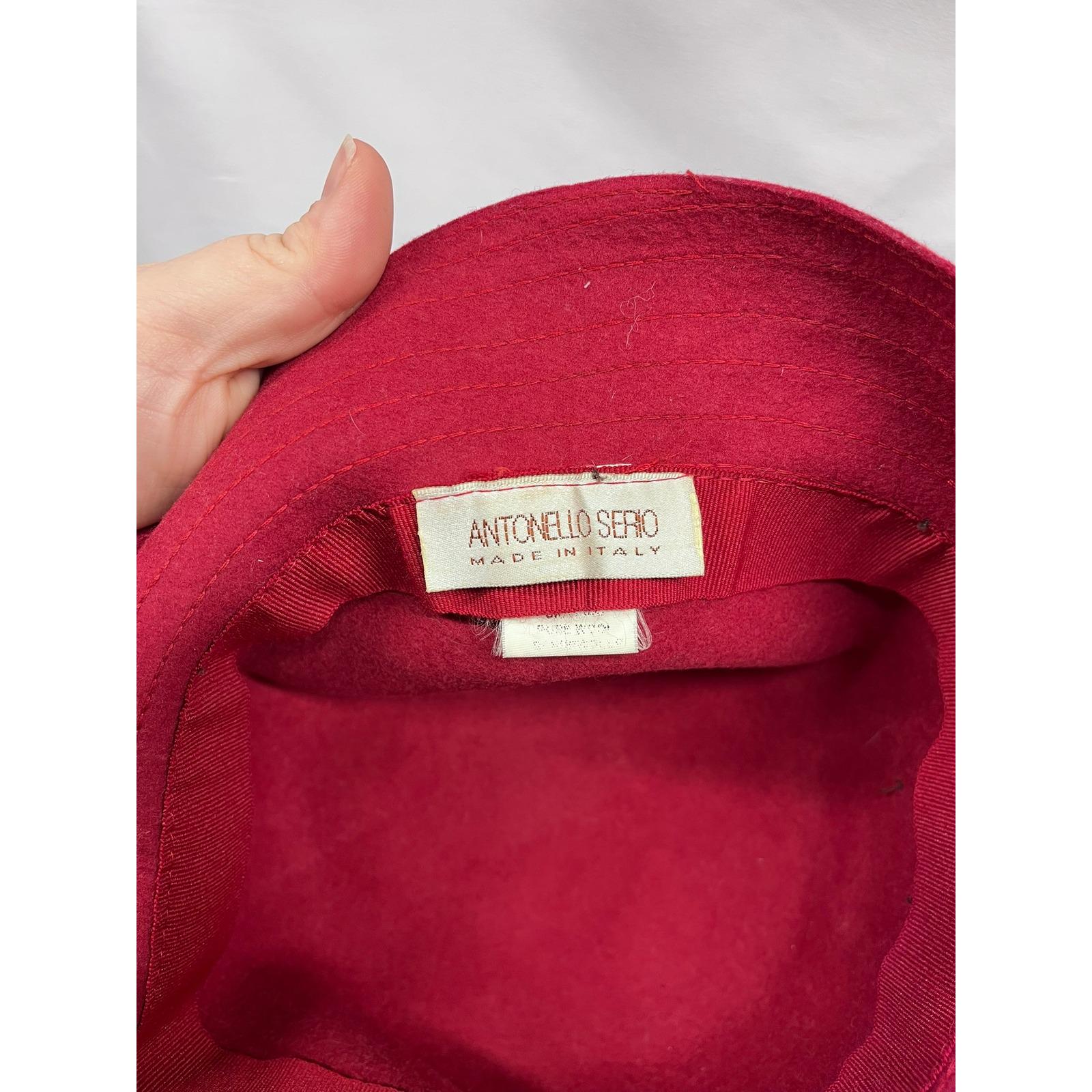 Antonello Serio Women\'s Vintage Red 100% Pure Wool Felt‎ Cloche Hat with Flower Cloche Red 100% Wool Vintage Hats for Women for sale | eBay main image 2