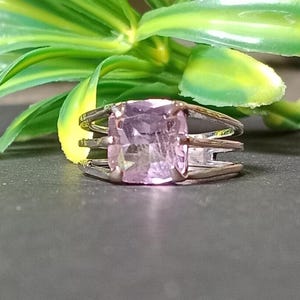Pink Quartz Gemstone Cushion Shaped Band Ring  Silver Plated Handmade Jewelry Birthstone Jewelry Gift