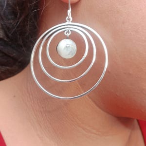 Natural Rainbow Moonstone Gemstone Multi Circle Dangle Drop Earring Boho Silver Earring