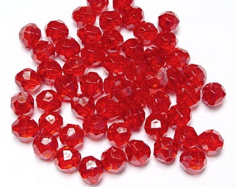 6mm Faceted Round Beads Ruby Red Transparent Color 500pc Made in the USA