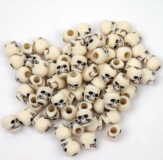 Antiqued Ivory color Skull Beads 100pc Jolly Store Crafts made in USA