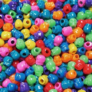 Multi Opaque Circus colors Skull Beads 100pc, Fun Halloween crafts jewelry