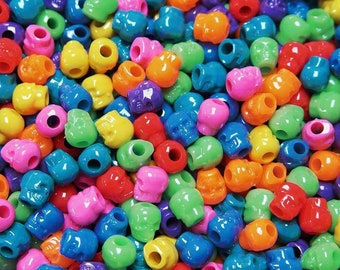 Multi Opaque Circus colors Skull Beads 100pc, Fun Halloween crafts jewelry