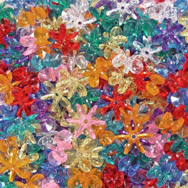 Transparent Multi colors 18mm Plastic Starflake Sunburst Craft Beads Made in the USA 135pc