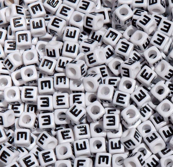 Letter Beads - 10mm Cube Square White Alphabet Acrylic or Resin