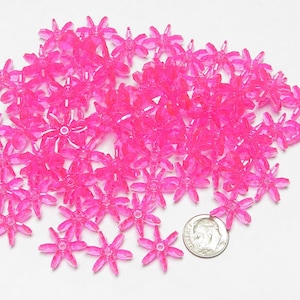 400 Hot Pink Transparent 12mm Starflake Sunburst Craft Beads Made in the USA