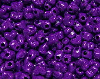 Neon Plum Purple Heart shaped Pony Beads 100pc Horizontal hole
