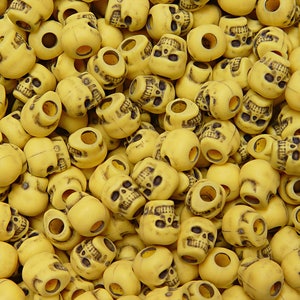 antiqued yellow Skull Beads 100pc, for paracord crafters jewelry makers