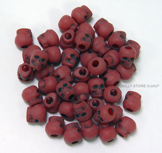 Red color Skull Beads 100pc, for paracord crafters jewelry makers