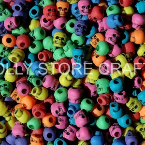 Multi Circus colors Skull Beads 100pc, for paracord crafters jewelry makers
