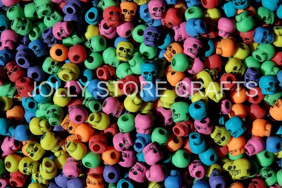Multi Circus colors Skull Beads 100pc, for paracord crafters jewelry makers - Main Image