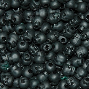 Matte Black Skull Beads 100pc, for halloween paracord crafters survival jewelry makers