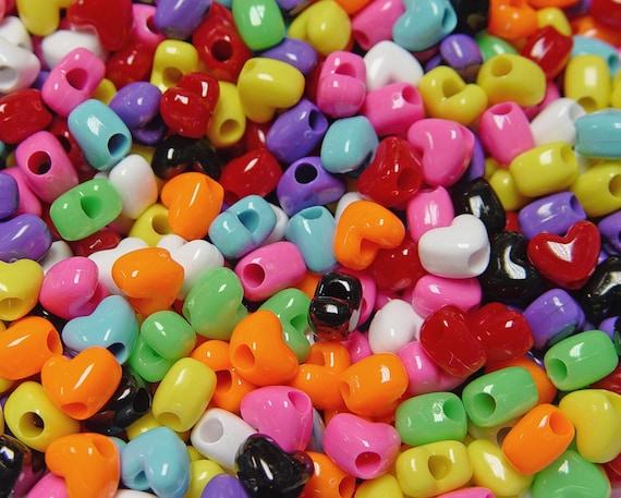 Colorful Heart Beads, Multicolor Heart Pony Beads for Crafts