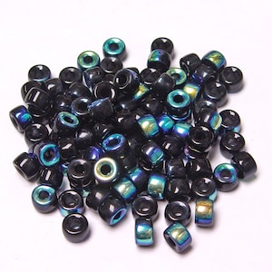 Jet Black AB Czech Glass 9x6mm Pony Crow Roller Large Hole Bead 100pc