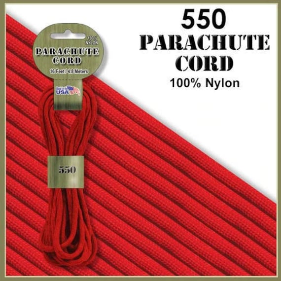 Red 550 Paracord Parachute Cord 100% Nylon 16ft. Made in America