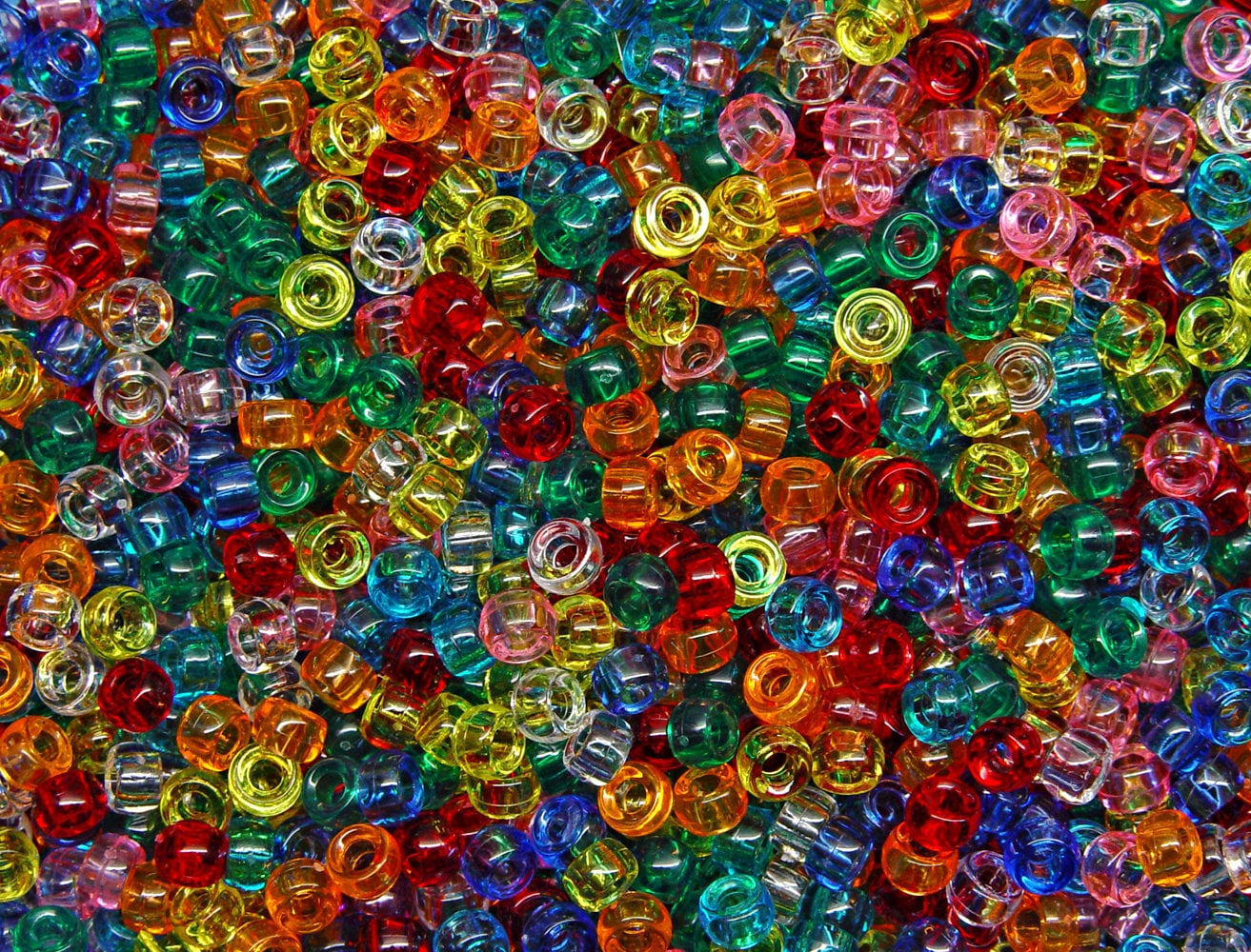 Plastic Beads, Pony Transparent, 6x9mm, 1000-pc, Clear