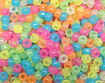 Jolly Store Crafts Glow in the Dark Pony Beads, 9x6mm, 500 pc, Made in USA