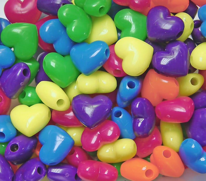Neon Multi Colors Large 18mm Heart Shaped Pony Beads 24pc Etsy
